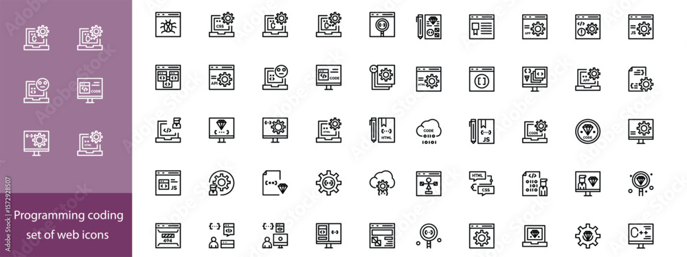 Wall mural web development line editable icons set. vector illustration in modern thin line style of technology