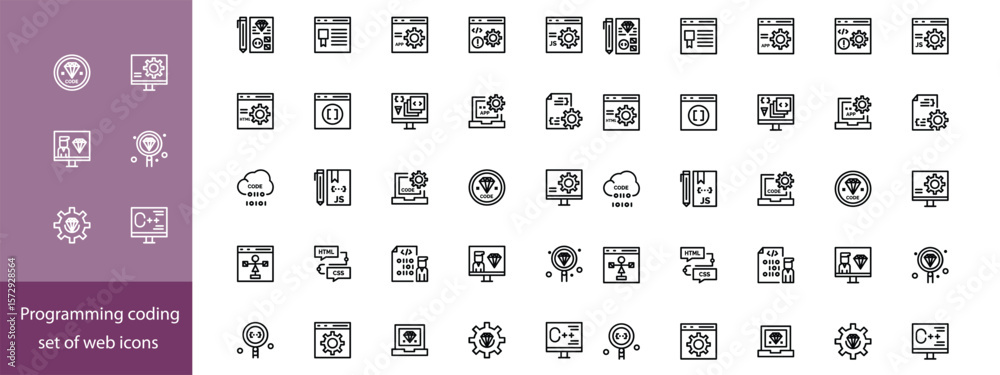Wall mural web development line editable icons set. vector illustration in modern thin line style of technology