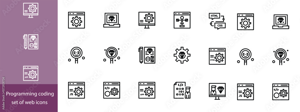 Wall mural web development line editable icons set. vector illustration in modern thin line style of technology