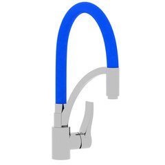 3d render modern kitchen faucet blue handle with transparent background