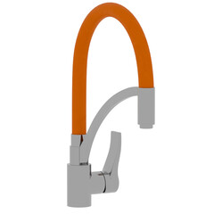 3d render modern kitchen faucet yellow handle with transparent background