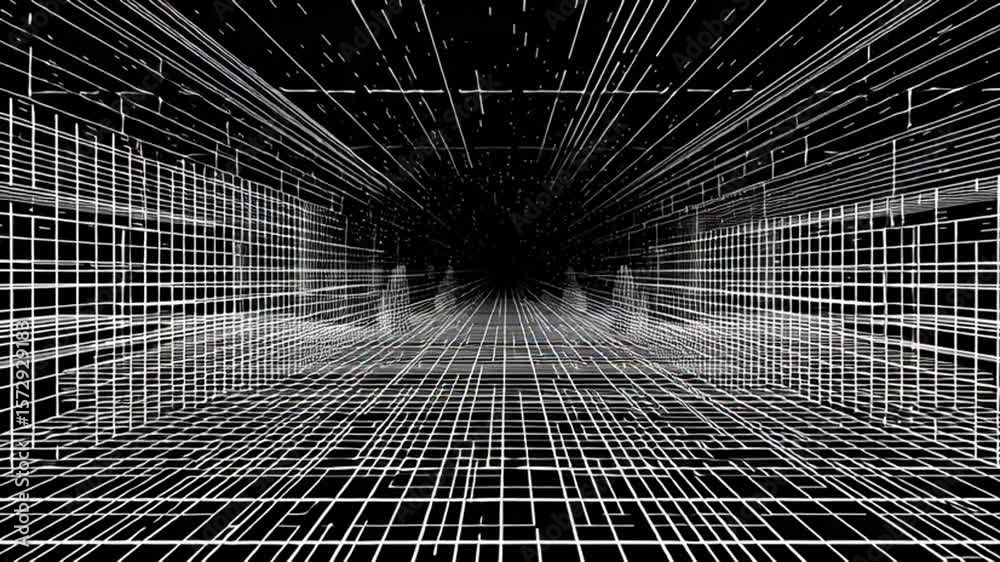 Aufkleber digital landscape with grid lines extending into depth generative ai