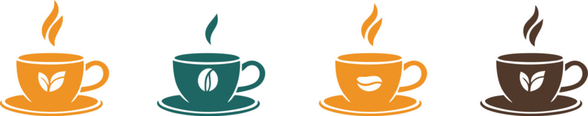 Four cups of coffee with different colors and design on white