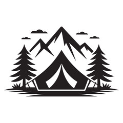 Obraz premium Minimalist Black Tent Silhouette Vector on White Background – Outdoor Camping Design for Adventure Projects with Dome, Ridge, A-Frame, and Tunnel Tent Styles. Thank You . 