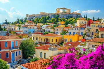 Stunning panoramic view of Athens showcasing the Acropolis and vibrant neighborhood colors, Panoramic view of the capital of Greece Athens, an endless number of houses and buildings