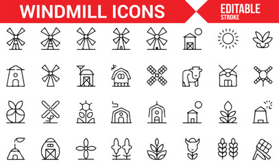Windmill, Wind Power, and Agricultural Icons for Sustainability and Clean Energy Projects