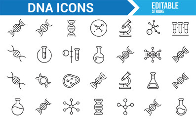 Molecular Structure and DNA Strands Icons for Genetic Research and Laboratories