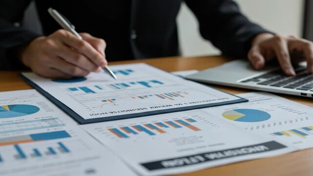 Financial data analysis charts graphs business report planning strategy market research investment growth profit loss statistics numbers documents