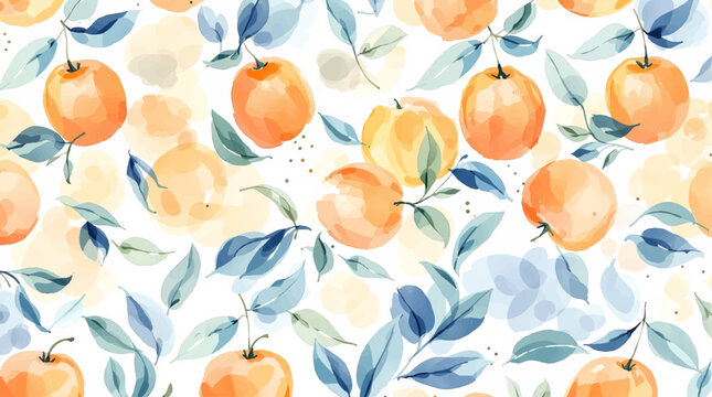 Watercolor set of tangerines with leaves, orange slices isolated on white background.