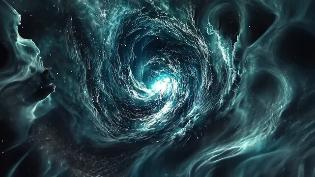 Abstract swirling teal and white vortex