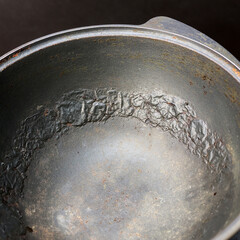 Damaged Interior of Pot: Peeling, Cracking, and Bubbling of Non-Stick Coating Revealed.