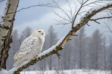 snowy owl on tree branch