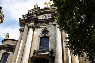 Facade of Dominican church in old Lviv Ukraine
