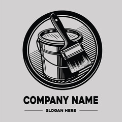 Paint Bucket Brush Inside Vector Logo Design