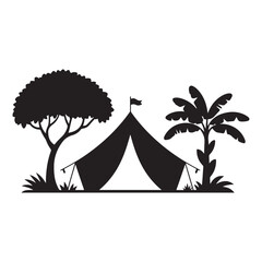 Minimalist Black Tent Silhouette Vector on White Background – Outdoor Camping Design for Adventure Projects with Dome, Ridge, A-Frame, and Tunnel Tent Styles. Thank You . 