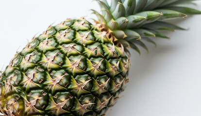 Tropical Refreshment: A close-up shot of a vibrant, spiky pineapple, showcasing its intricate texture and fresh appeal, an invitation to summer's sweetness.