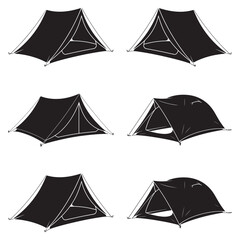 Minimalist Black Tent Silhouette Vector on White Background – Outdoor Camping Design for Adventure Projects with Dome, Ridge, A-Frame, and Tunnel Tent Styles. Thank You . 
