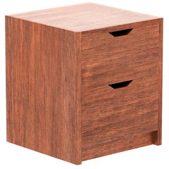 3d render wooden two drawer nightstand with transparent background
