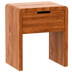 3d render wooden one drawer nightstand with transparent background