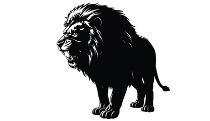 Roaring Lion Silhouette in Black and White on White Background