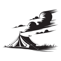 Minimalist Black Tent Silhouette Vector on White Background – Outdoor Camping Design for Adventure Projects with Dome, Ridge, A-Frame, and Tunnel Tent Styles. Thank You . 