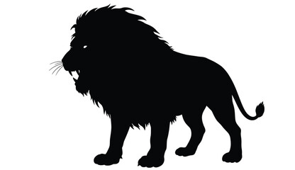 Roaring Lion Silhouette in Black and White on White Background