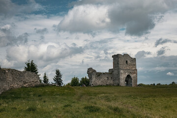 Fototapeta premium Ruins of the Kremenets castle view at cloudy weather in Ternopil region of Ukraine