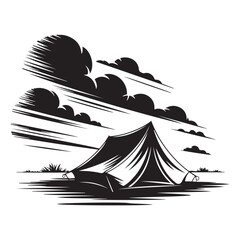 Minimalist Black Tent Silhouette Vector on White Background – Outdoor Camping Design for Adventure Projects with Dome, Ridge, A-Frame, and Tunnel Tent Styles. Thank You . 