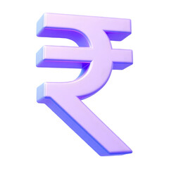 Shiny 3d indian rupee symbol with purple and blue gradient isolated on transparent background