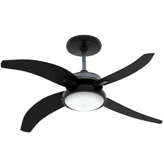 3d render modern black ceiling fan with transparent background