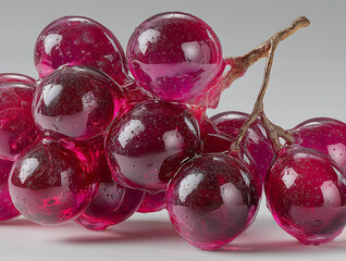 Close-Up Macro Photography of Organic Red Grapes: A Juicy, Smooth Texture and Vibrant Jewel-like Berries Perfect for a Healthy Snack and Vegan Diet