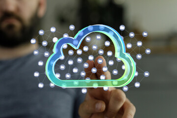 High-quality image depicting cloud storage, data security, and network access. Ideal for technology...