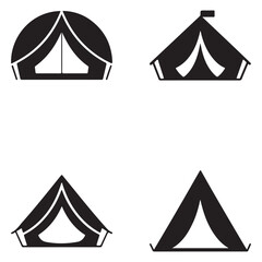 Minimalist Black Tent Silhouette Vector on White Background – Outdoor Camping Design for Adventure Projects with Dome, Ridge, A-Frame, and Tunnel Tent Styles. Thank You . 