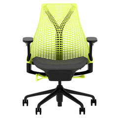 3d render ergonomic yellow mesh office chair with transparent background