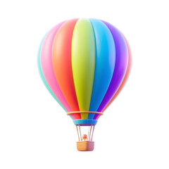 Fototapeta premium Colorful hot air balloon with a basket isolated on transparent background
