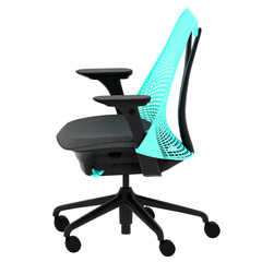 3d render ergonomic blue mesh office chair with transparent background