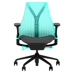 3d render ergonomic blue mesh office chair with transparent background