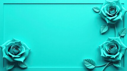 Elegant Teal Roses Frame with Copy Space for Romantic Designs and Announcements