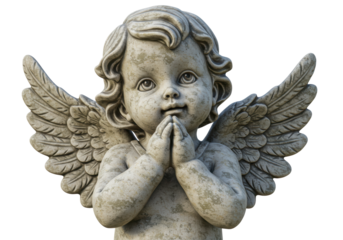 Isolated Cherub Angel Statue with Praying Hands Detail