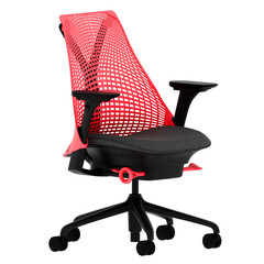 3d render ergonomic red mesh office chair with transparent background