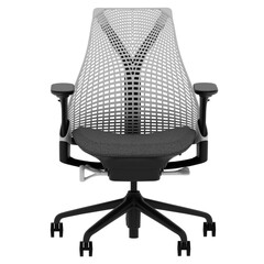 3d render ergonomic grey mesh office chair with transparent background