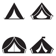 Minimalist Black Tent Silhouette Vector on White Background – Outdoor Camping Design for Adventure Projects with Dome, Ridge, A-Frame, and Tunnel Tent Styles. Thank You . 