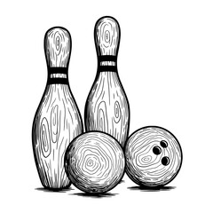 Bowling Pin and Ball: A meticulously drawn illustration depicts the classic simplicity of the sport, showcasing the elegance of the bowling ball and pin. 