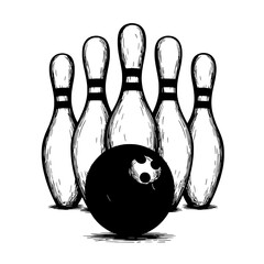 Bowling Pins and Ball: A striking illustration of a bowling ball poised to strike a formation of pins. The minimalist design captures the energy and anticipation of a game.