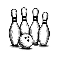 Bowling Pins and Ball: A classic illustration of bowling pins and a ball, capturing the essence of the game with its simple, graphic style, evoking nostalgia for a favorite pastime.