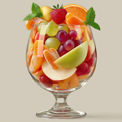 Vibrant Fresh Fruit Salad in Glass Bowl Featuring Strawberries, Kiwi, and Oranges - A Colorful Summer Dessert Display