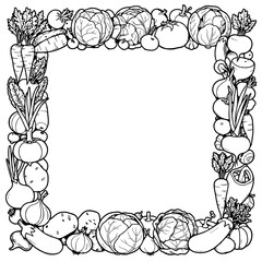 Vegetable Frame: An intricately illustrated frame crafted from a colorful assortment of fresh, vibrant vegetables, perfect for culinary projects and healthy eating concepts.