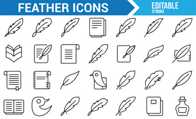Feather, Writing, and Book Icons for Literature, Poetry, and Manuscript Design