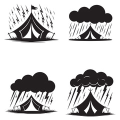 Minimalist Black Tent Silhouette Vector on White Background – Outdoor Camping Design for Adventure Projects with Dome, Ridge, A-Frame, and Tunnel Tent Styles. Thank You . 
