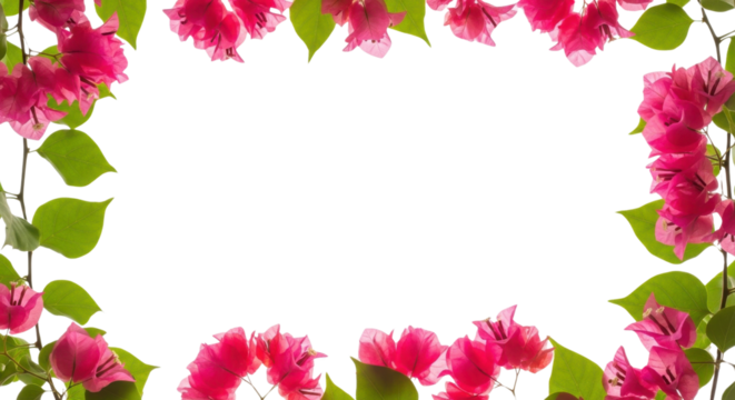 Floral frame made with bougainvillea flowers and leaves isolated PNG with Transparent Background